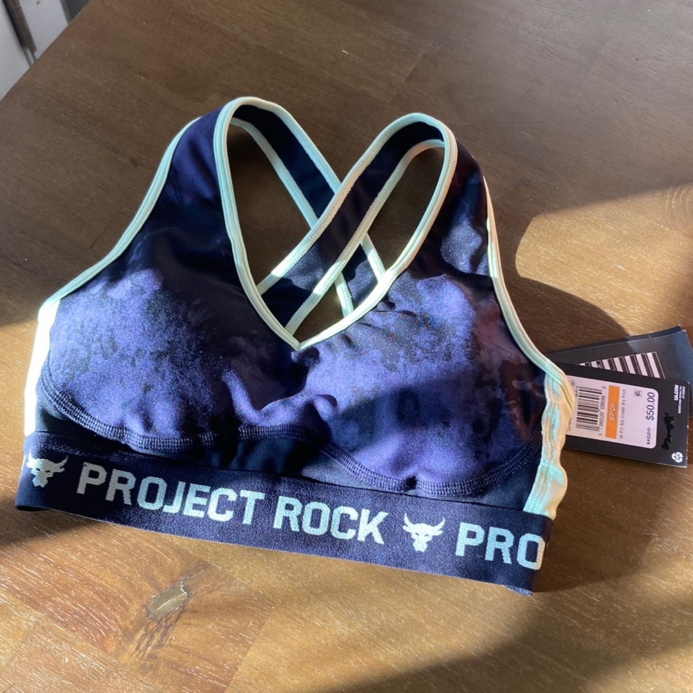 Under Armour Project Rock Sports Bra - Black and Blue
